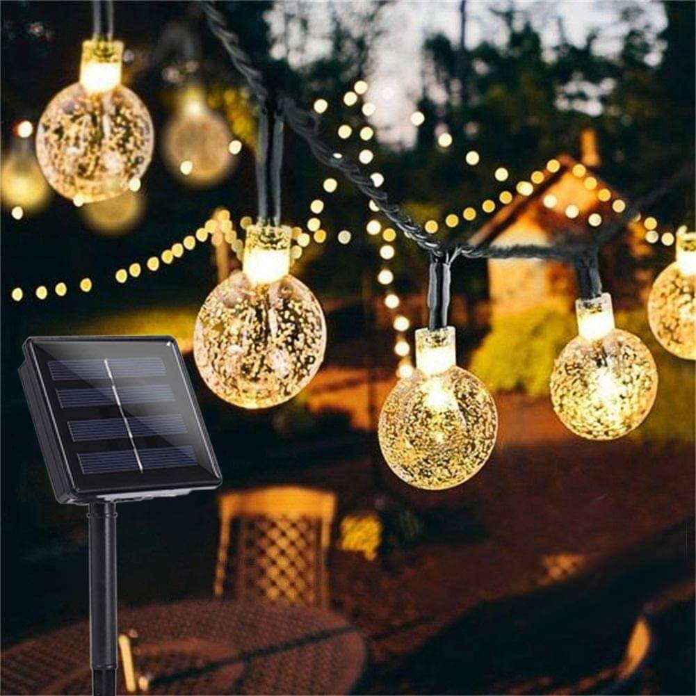 Guirnalda solar de 50 luces LED de 24 pies, iluminación decorativa para jardín, fiesta, Navidad (blanco cálido)