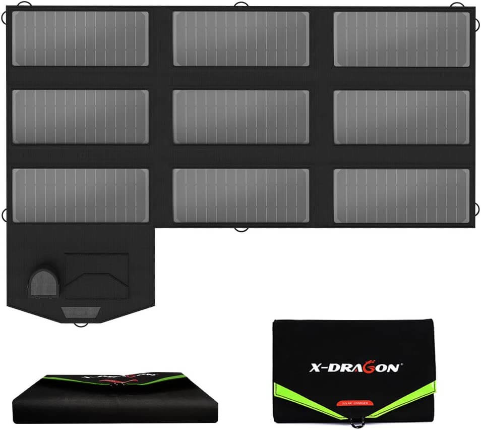 X-DRAGON Panel solar plegable de 70W 5V, USB con IQ solar + 18V CC + puerto paralelo
