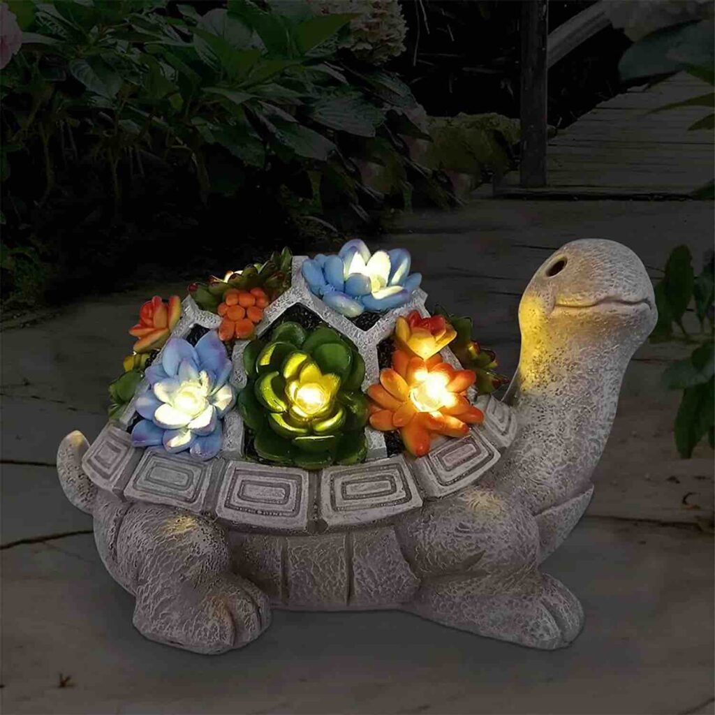 Estatuilla de tortuga con luces solares para jardín