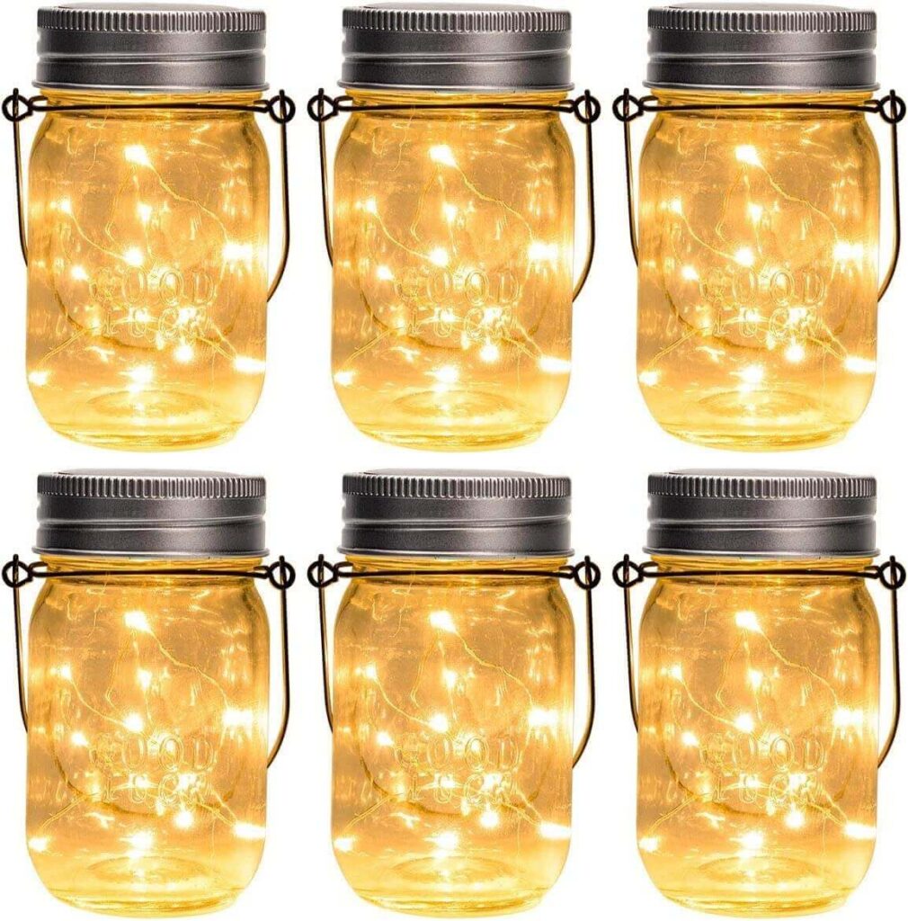 GIGALUMI Luces solares colgantes en tarro, pack de 6 con 30 luces LED de hadas