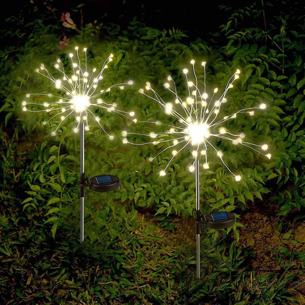 Lámparas solares con forma de fuegos artificiales con 2 modos de iluminación y encendido continuo