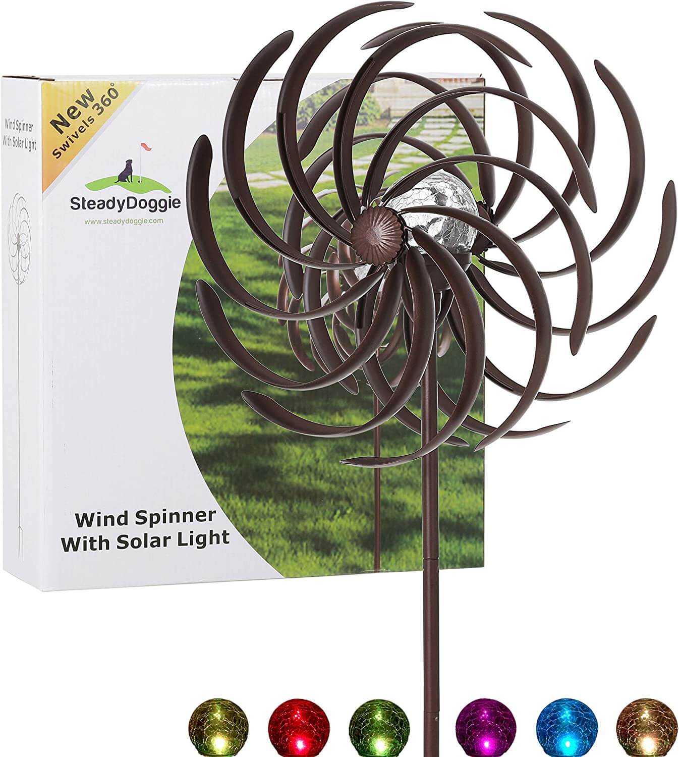Molinillo de viento solar con hojas de sauce mejoradas, iluminación LED multicolor