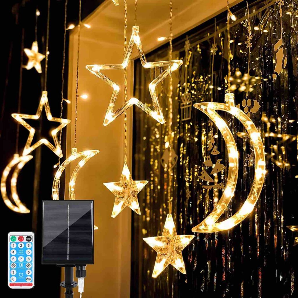 Techip - Lámparas solares decorativas de lunas y estrellas, luces blancas cálidas con control remoto