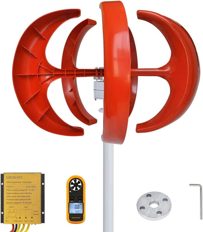 Pikasola turbina de viento de 200W 12V, 5 aspas, eje vertical con controlador para sistema solar de viento híbrido