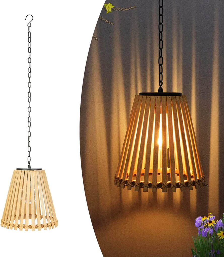 Livinlarge - Lámpara solar colgante impermeable de bambú, luces decorativas de ratán