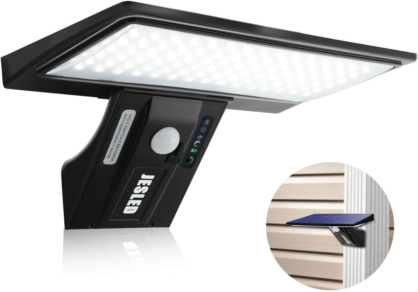 JESLED Luz Solar Exterior 90 LED, Foco Solar Potente con Sensor de Movimiento