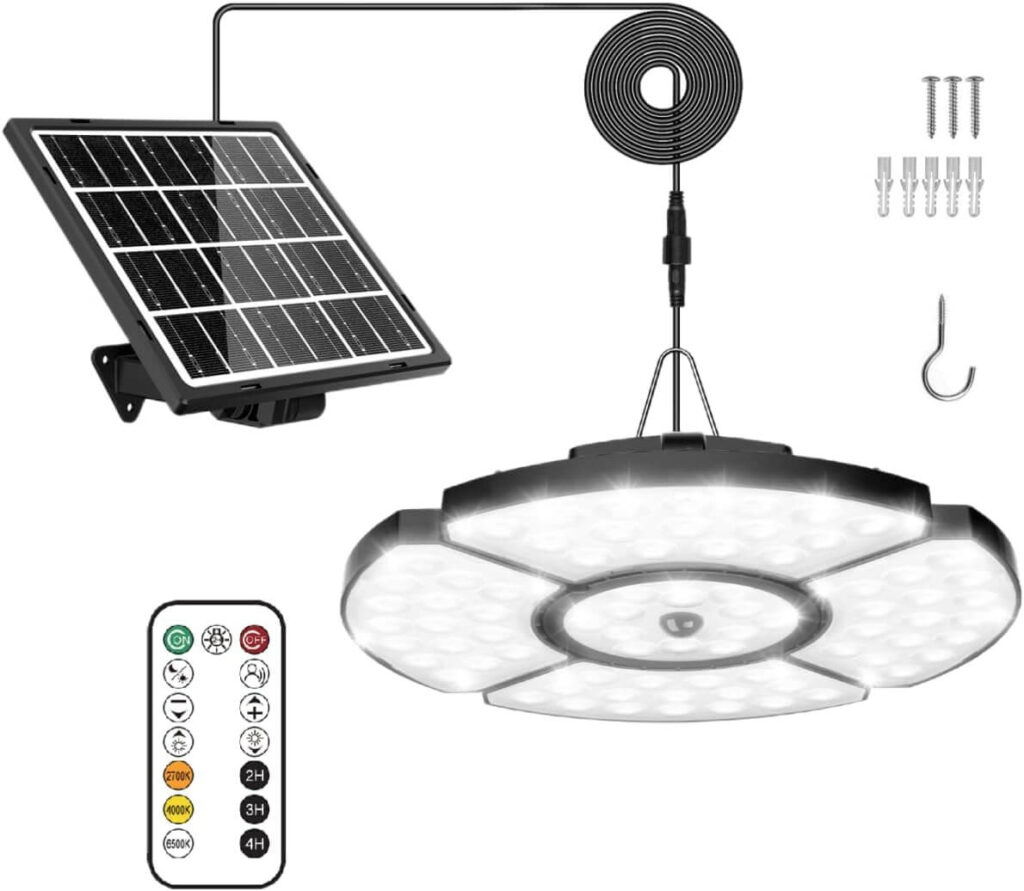 MEIKEE Luz Solar Colgante, 76 LEDs con Sensor de Movimiento, Control Remote RF, IP65