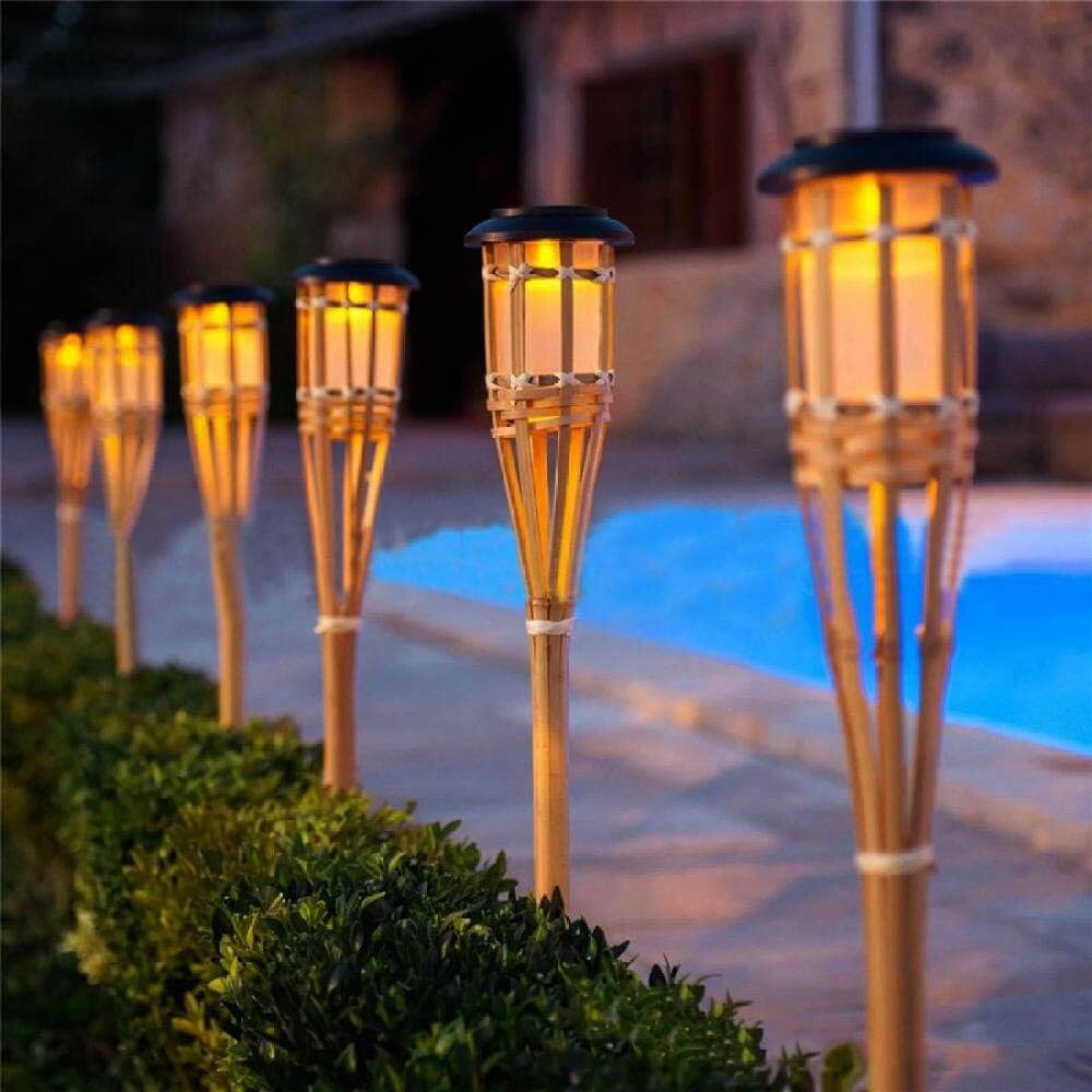 BOCbco Luces solares Bamboo, Lámpara-Blanco cálido 8Pcs