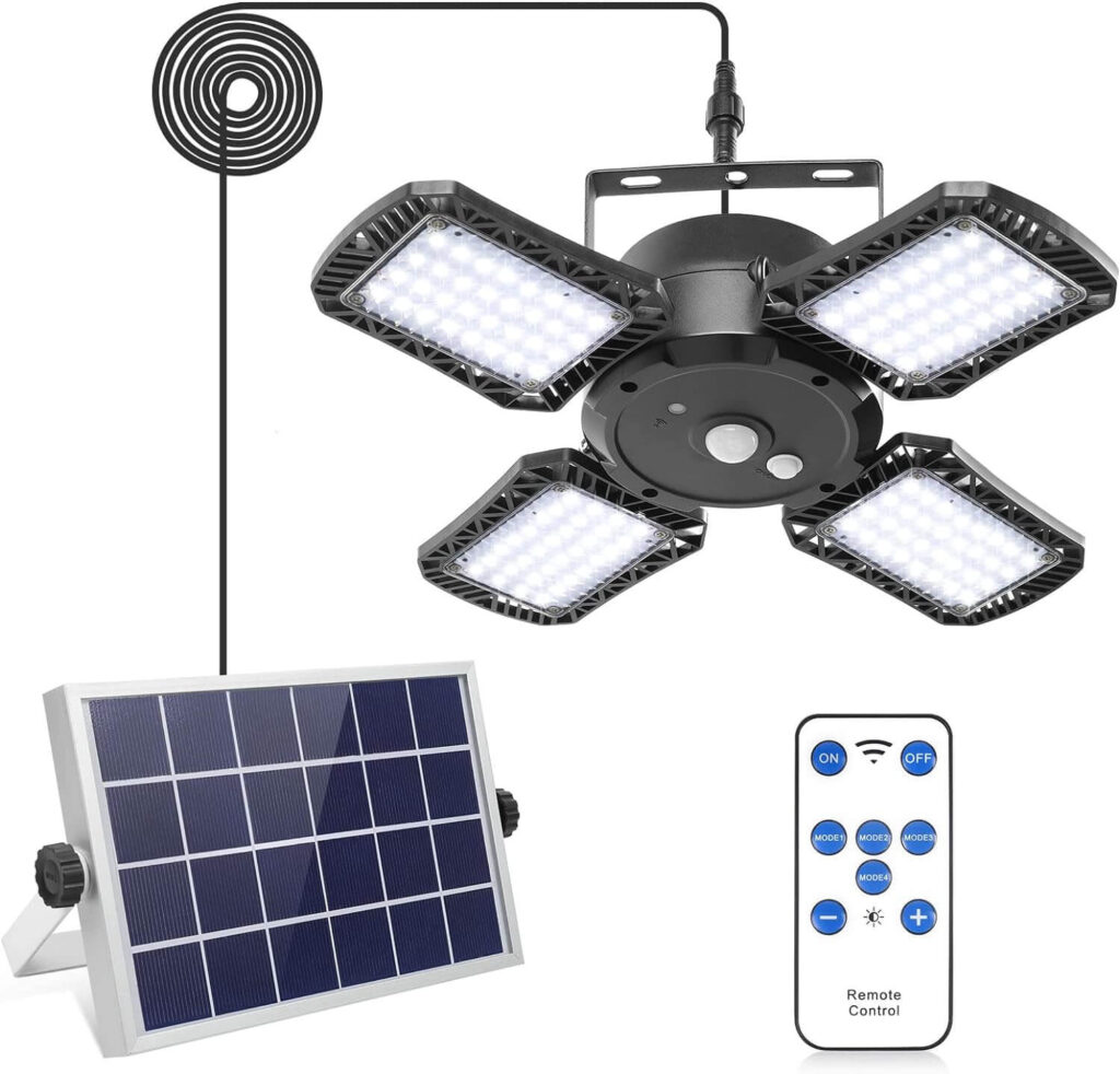 Supkoolis Luz colgante solar con control remoto, lámpara solar con 128LED 1000LM para interiores