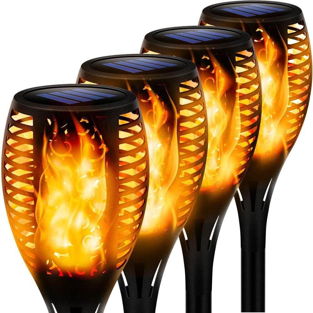 Paquete 4 Lámparas de Antorchas Solares de Llama para Jardín, Iluminación al Aire Libre