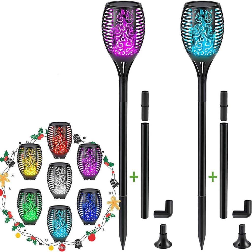 DOOK Luces Led Solares de Llama Realista 2 Paquetes 7 Variaciones de Color 96 Leds