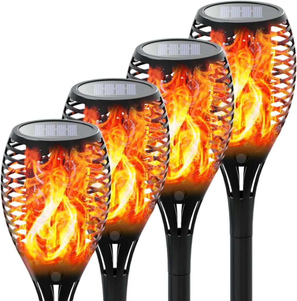 FLOWood (4 PCS) Llama Luz Solar de Exterior 33 LED, IP65, Encendido Apagado Automático