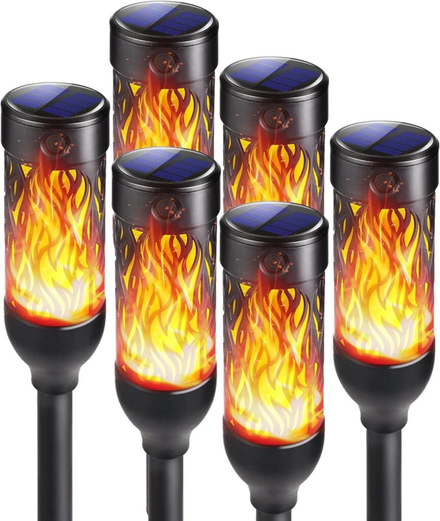 Moxled - Luces llamas Solares LED Exterior Jardin, 6 Piezas 12 LED con llamas Realistas, IP65 Impermeable