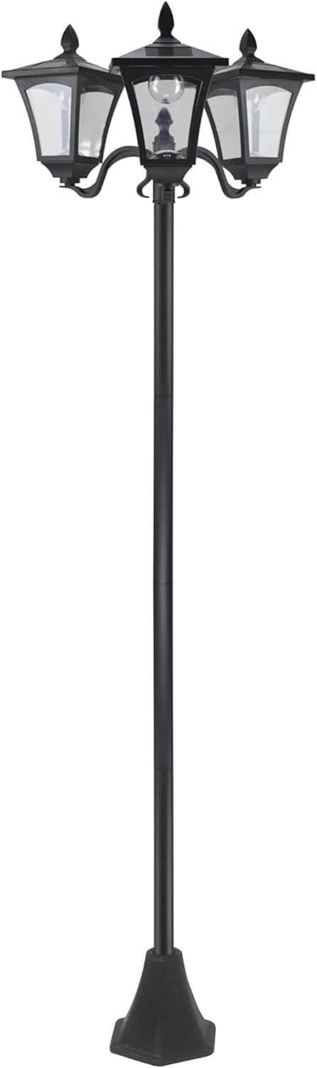 Outsunny Farola Solar de Jardín con 3 Luces LED Impermeable IP44, color negro, Clase G