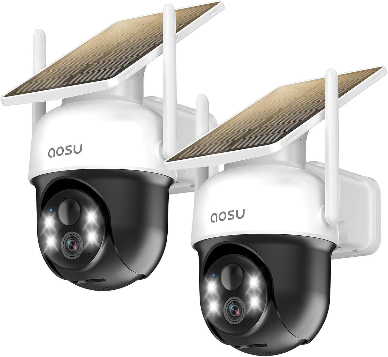 AOSU 2 - Pack Cámara de Vigilancia WiFi Exterior Solar, 3MP 2K HD, 360º PTZ, Visión Nocturna a Color