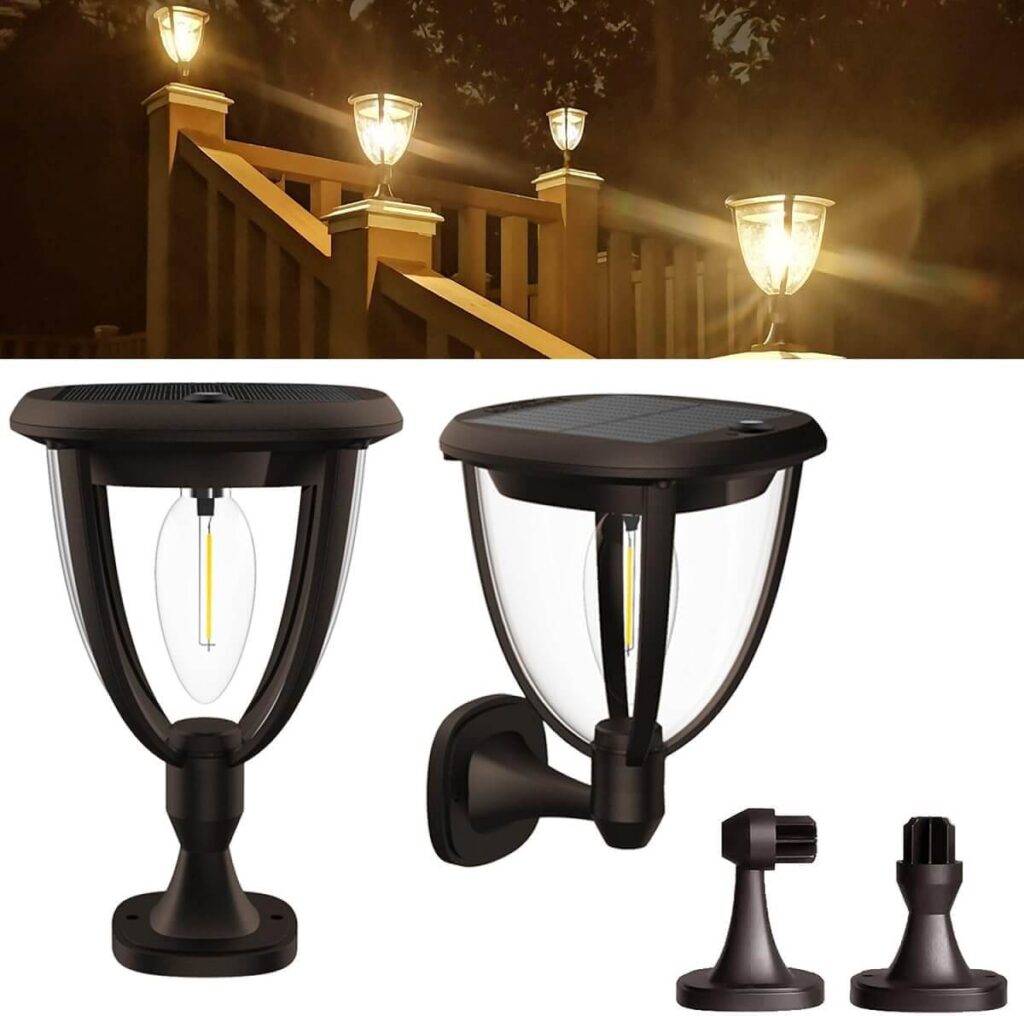 Alinana Juego de 2 Faroles Solares para Exterior, Led Solares con 2 Modos de Brillo, IP65, Aplique Solar de 360°, blanco cálido 2700 K