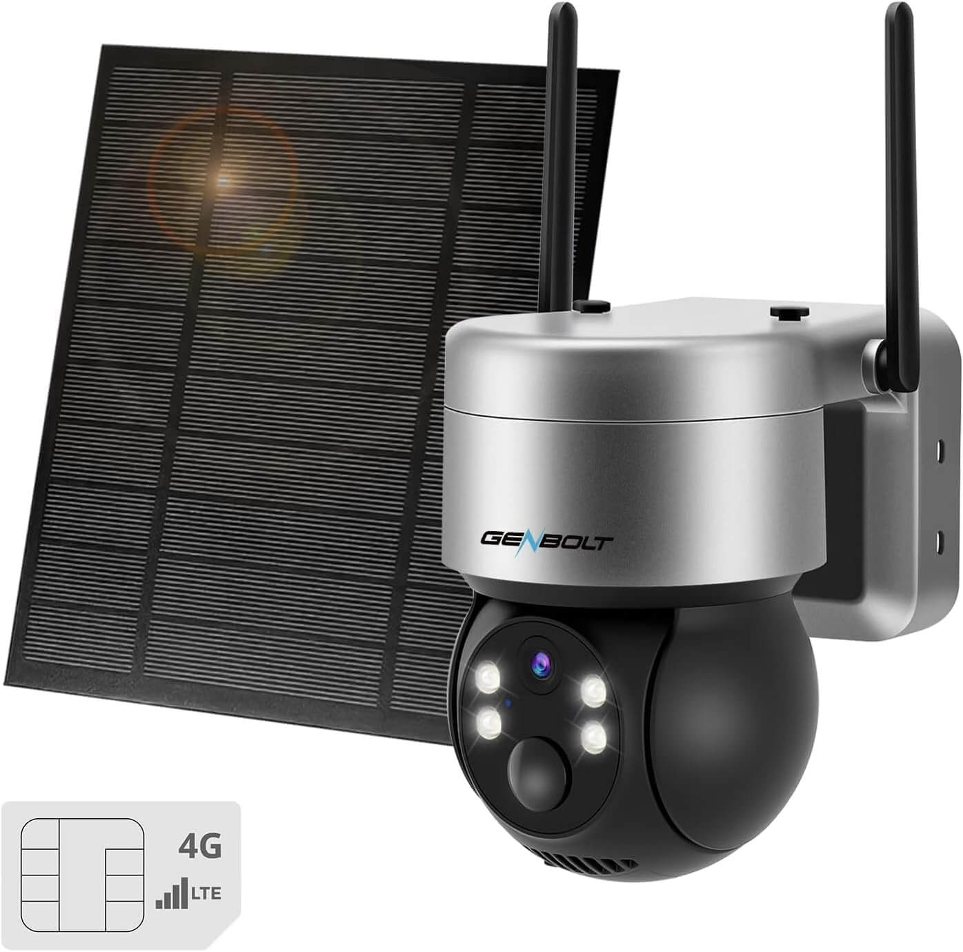 GENBOLT 3G/4G LTE - Cámara de Vigilancia Exterior Solar con SIM, Inalámbrica Sin WiFi, 12000mAh, Cámara Seguridad IP Sin Cable