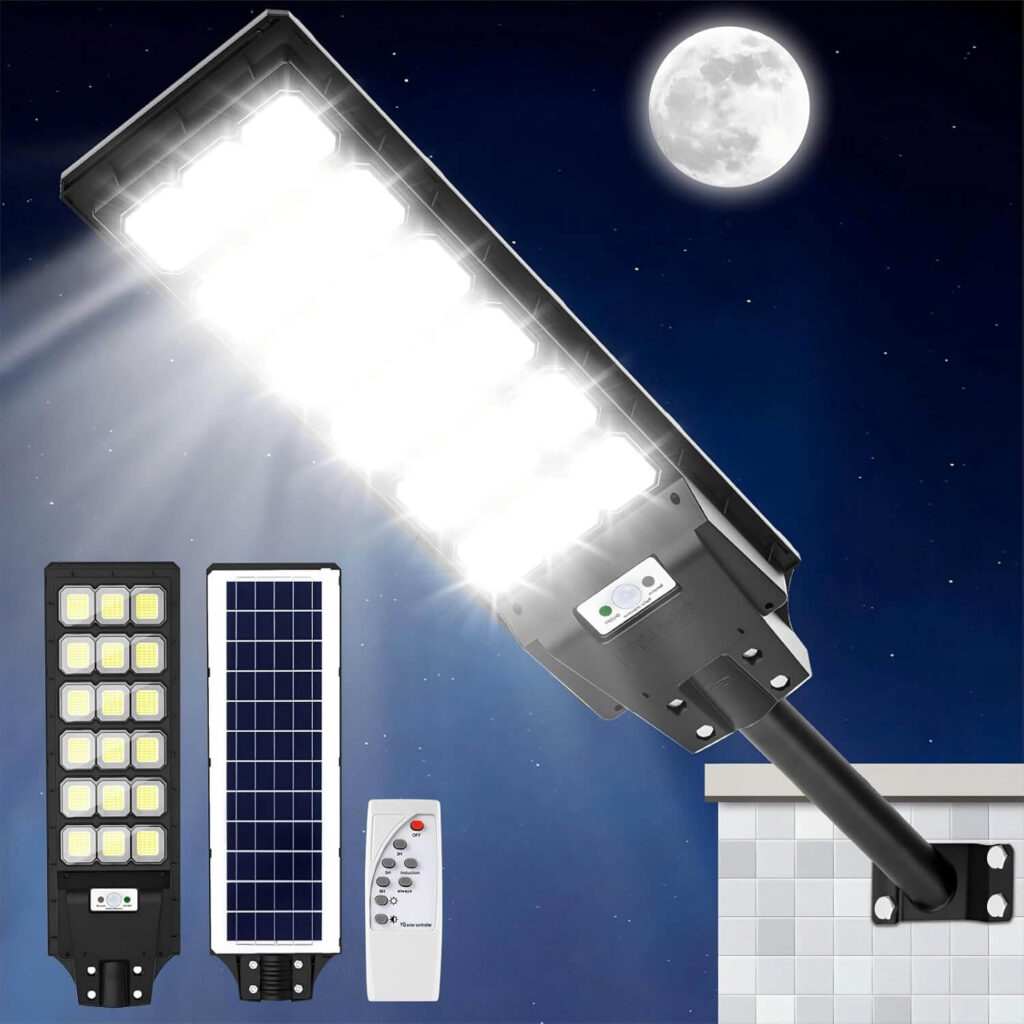 Viugreum Farola Solar para Exterior 600W, Farola Potente con Control Remoto, IP65 Impermeable, 576 LED 6500K