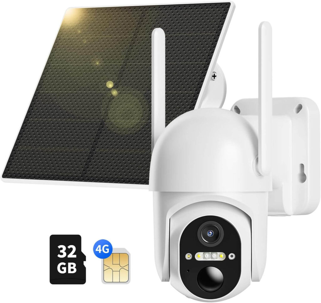 NUASI 2K 4G LTE - Cámara Vigilancia Exterior con Placa Solar, 360º PTZ, PIR Detección de Movimiento, Visión Nocturna a Color, Audio Bidireccional, IP66 Impermeable, Tarjeta 32GB y SIM