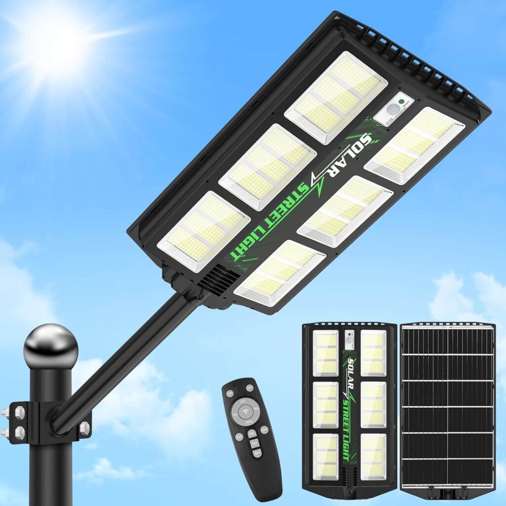 Viugreum Farola Solare Exterior 1200W, Farola Potente con Control Remoto, IP65 Impermeable, 1170LED 6500K, sensor de Movimiento