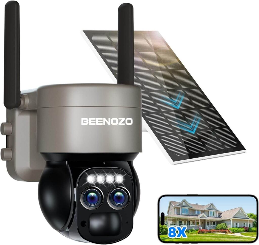 8X Zoom, 4K cámara solar inalámbrica WiFi, 360° PTZ, cámara IP con batería y panel solar, visión nocturna a Color, Sirena y Audio bidireccional