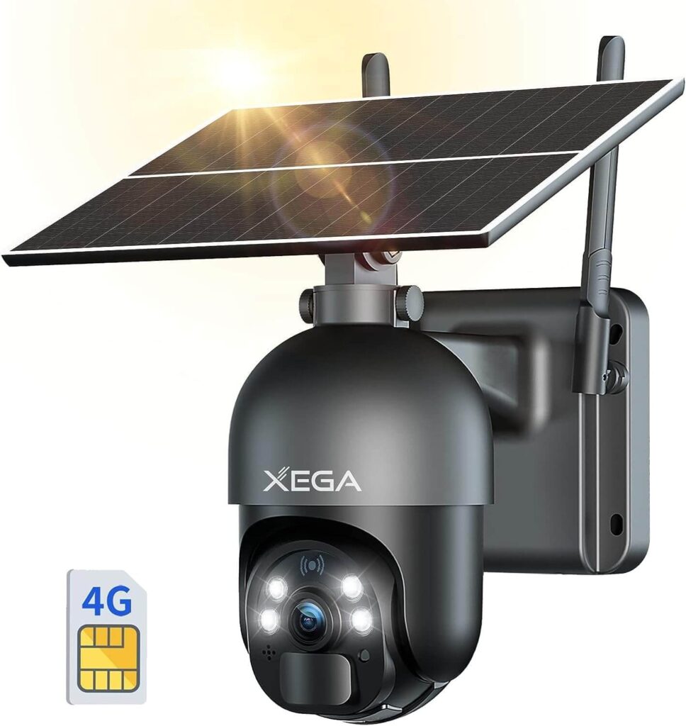 Xega 3G/4G LTE 2K - Cámara de Seguridad Inalámbrica Solar con tarjeta SIM para Exteriores, Visor 355°/95°, Sensor de Movimiento PIR, Visión Nocturna