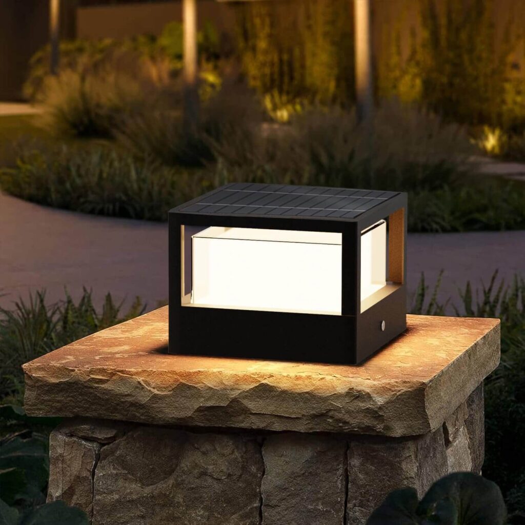 ACMHNC Farola Solar Exterior, Ip65 Lámpara Sobremuro Aluminio, Blanco Cálido, color Negro, Clase energética E