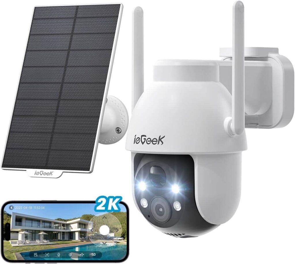 ieGeek 3MP - Cámara Vigilancia Solar WiFi, Visión Nocturna a Color, PTZ 360°, App Remoto, Detección Humana, IP65, Voz Bidireccional