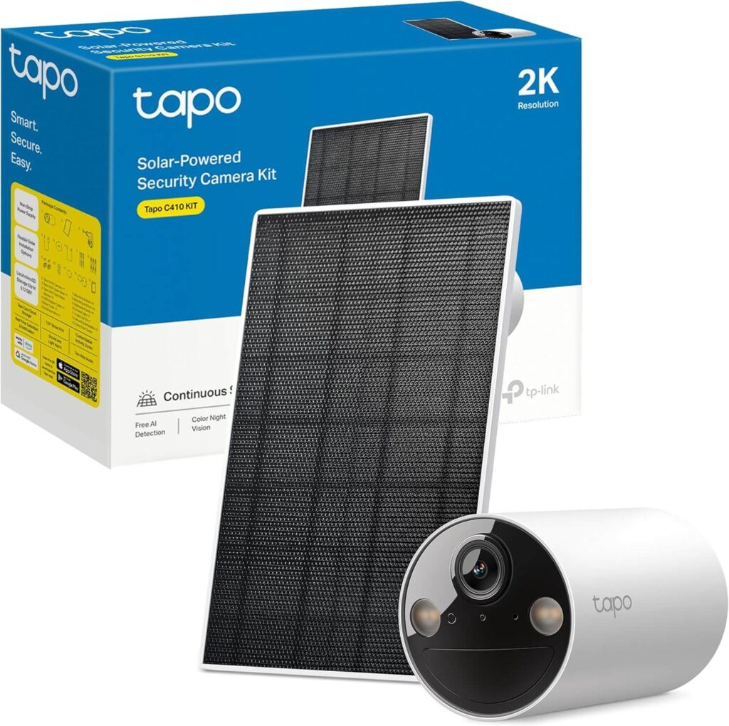 Tapo C410 Kit - Cámara de vigilancia Solar Exterior Wifi, Detección de Personas por IA, 2K 3MP, Visión Nocturna a Color, 6400mAh, Audio bidireccional