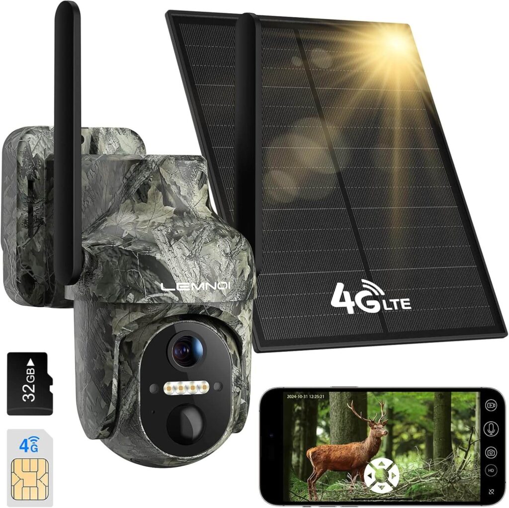 LEMNOI 4G LTE - Cámara Vigilancia Solar con Tarjeta SIM Preinstalada para fototrampeo, 4G, Visión Nocturna a Color Starlight, PTZ 360°, Audio Bidireccional, IP66