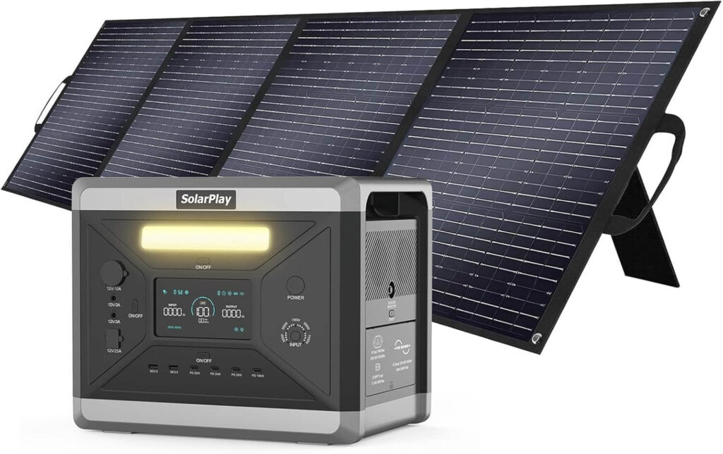 SOLARPLAY Estación de energía portátil estación de Carga 2400w, 2160wh, Panel Solar 200W, 12 Conexiones de Salida