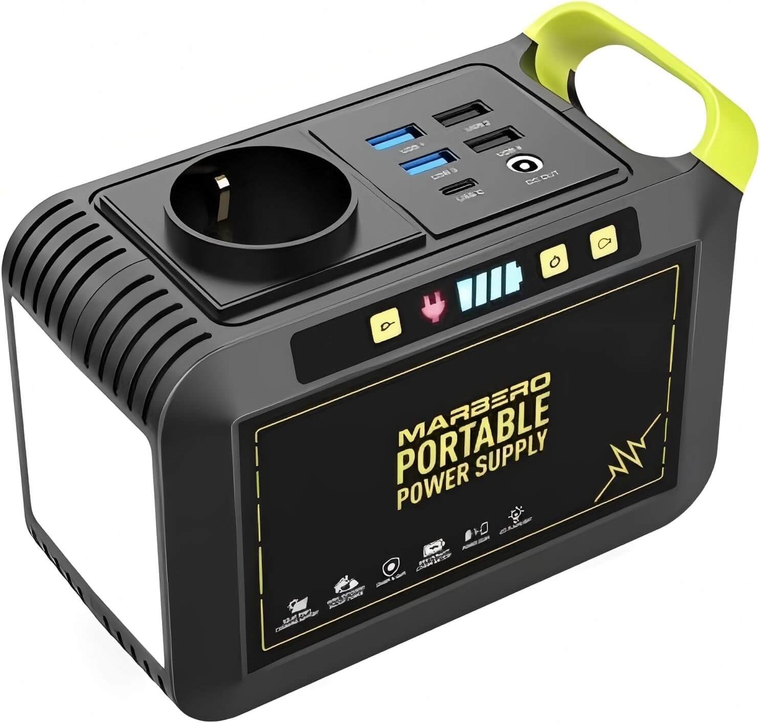 MARBERO Estación de energía portátil de 88Wh, generador solar, batería con enchufe de 230V CA, 120W, linterna LED para camping
