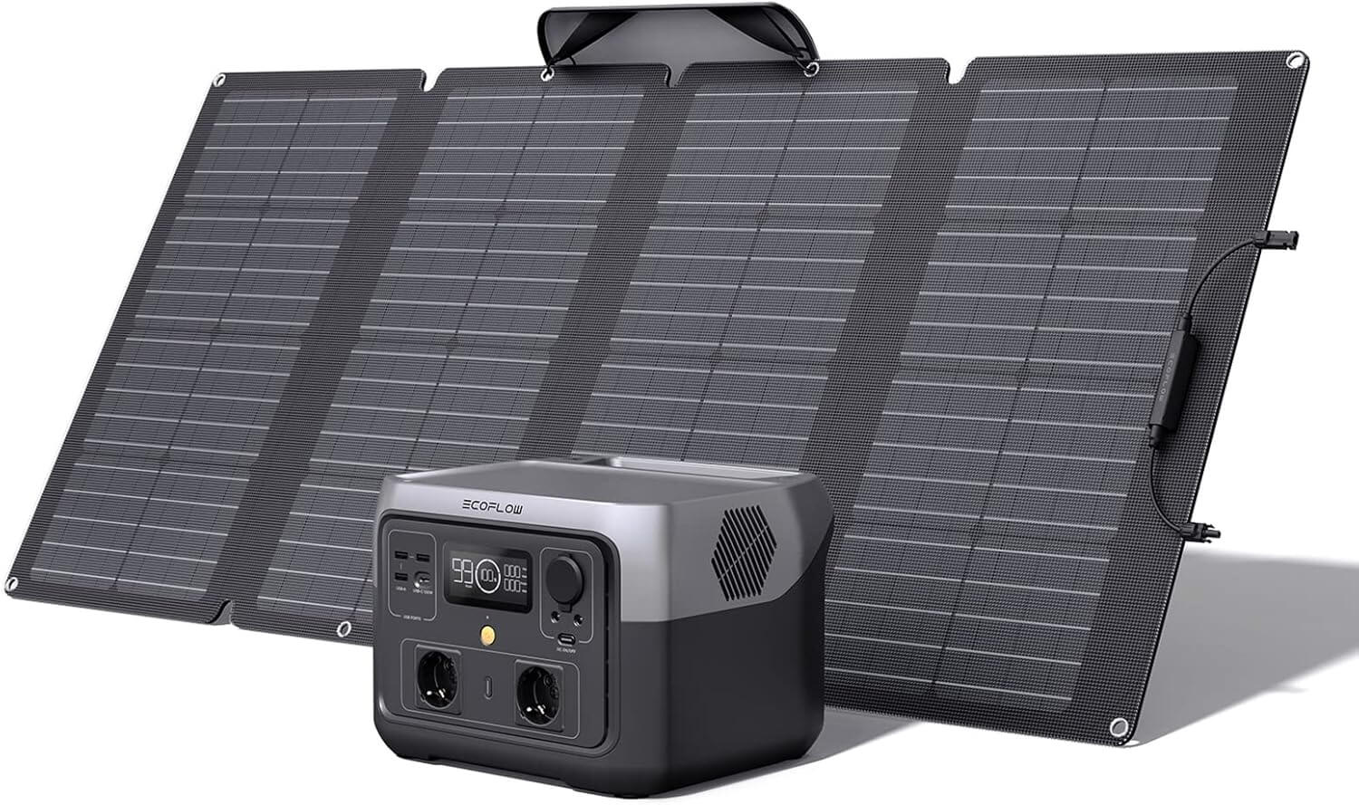 Estación de energía portátil ECOFLOW RIVER 2 MAX con panel solar portátil de 160W, salida de 1000 W con X-boost, generador solar para exteriores