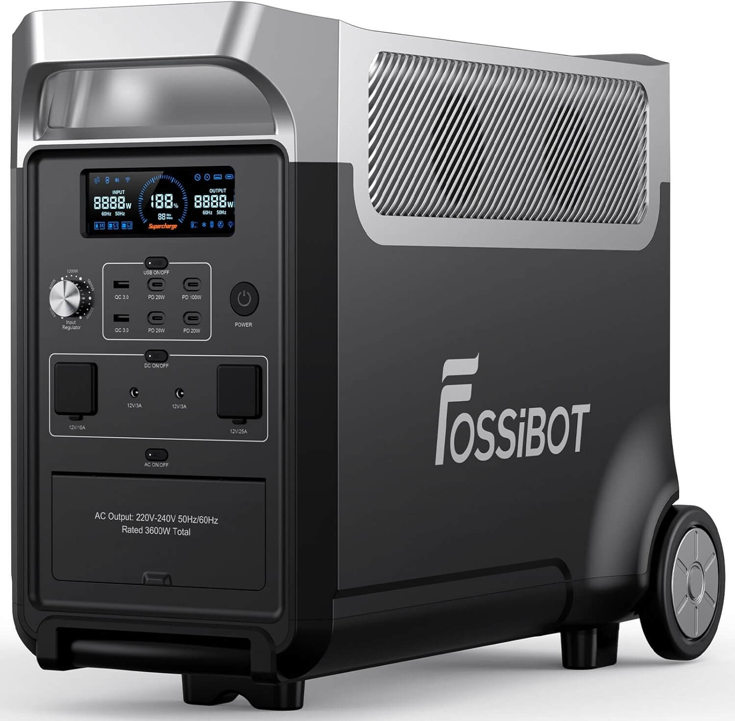 FOSSiBOT F3600 Pro Estacion de Energia Portatil, Batería LiFePO4 de 3840Wh, Ampliable Hasta 11,52kwh, Salida de CA de 3600W, Entrada solar 2000W