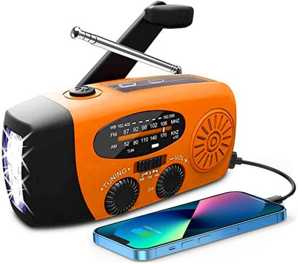 Radio Solar portátil de manivela Dynamo, Radio Am/FM, con Linterna LED 2000mAh, Recargable con cargador USB, 2000 mAh
