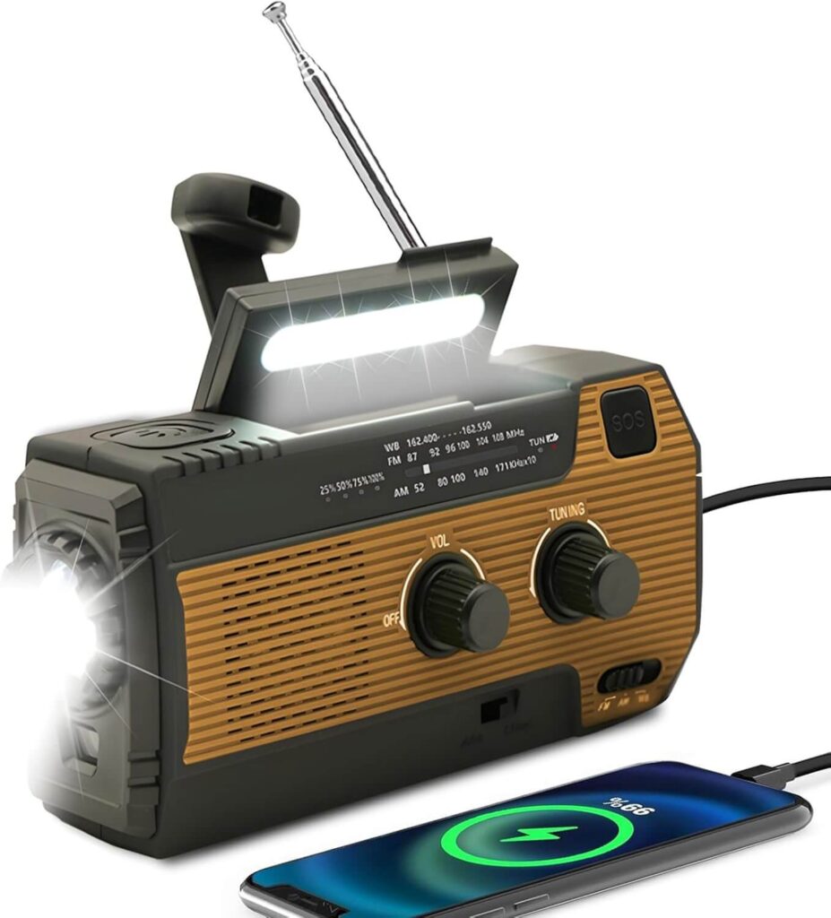 SOLARBABY - Radio Solar de Emergencia con manivela, Dispone de una Linterna LED, Alarma SOS, Radio meteorológica Am/FM y batería de 4000 mAh