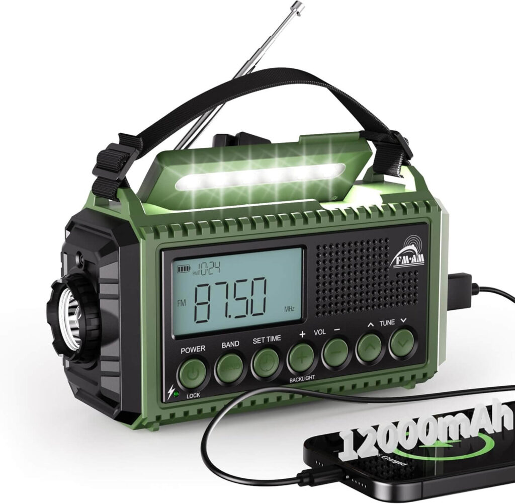 Mesqool Am/FM/SW Radio Solar de Manivela, Batería Recargable de 12000mAh, Linterna y Luz de Lectura, Emergencia Tipo C, Dinamo con Alarma SOS