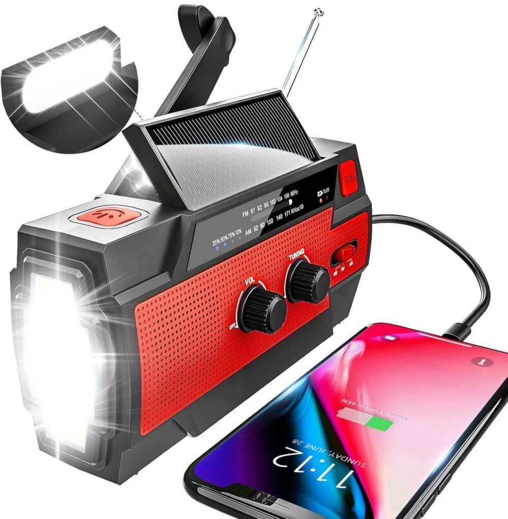YIKANWEN Radio Solar, Am/FM, portátil, USB, con batería Recargable de 4000 mAh y Dinamo de manivela para Camping