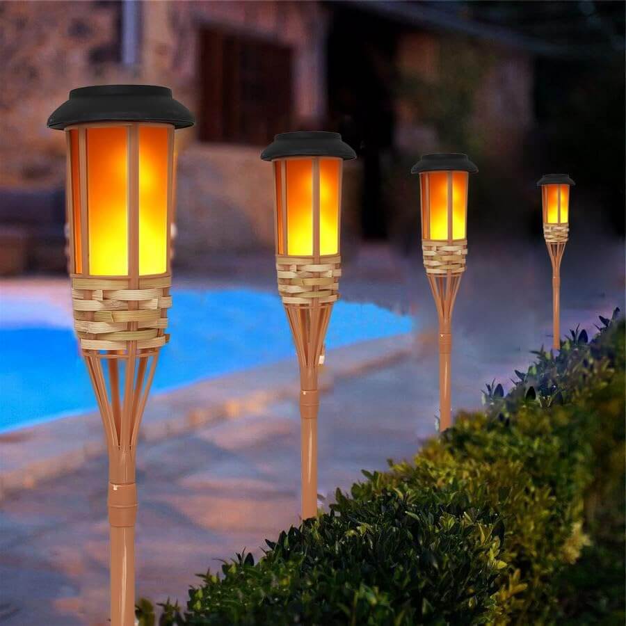 Antorcha solar led de bambú